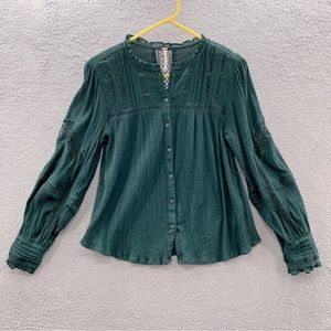 Free People Green Boho Crochet Lace Blouse - Small